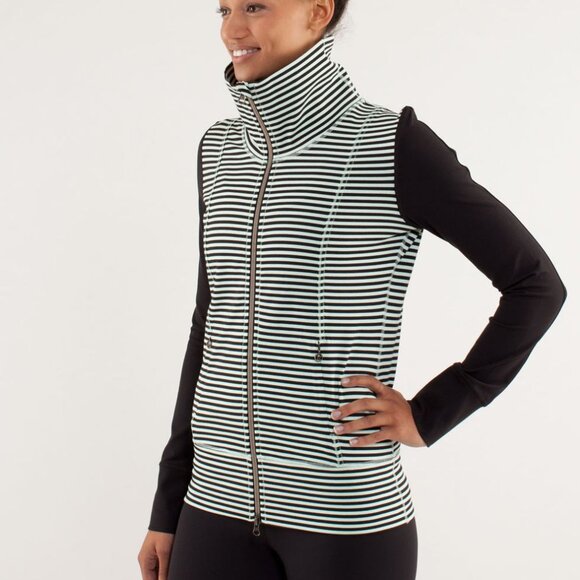 lululemon athletica Jackets & Blazers - LULULEMON Daily Yoga Jacket 4 Classic Stripe Mint Moment Black Full Zip Up